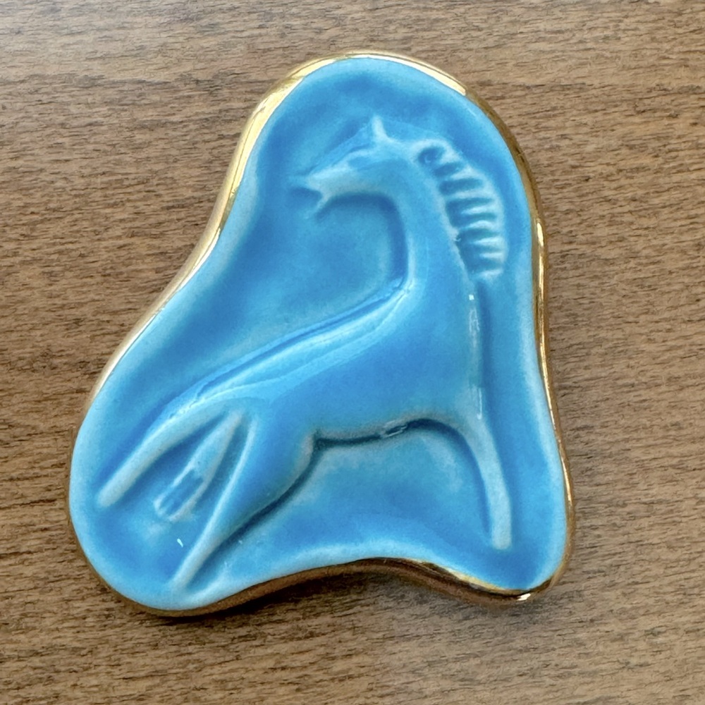 Embossed Full/Body Horse Brooch - MCM - Ceramic - Vintage